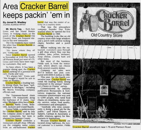 Cracker Barrel - Apr 20 1994 Article